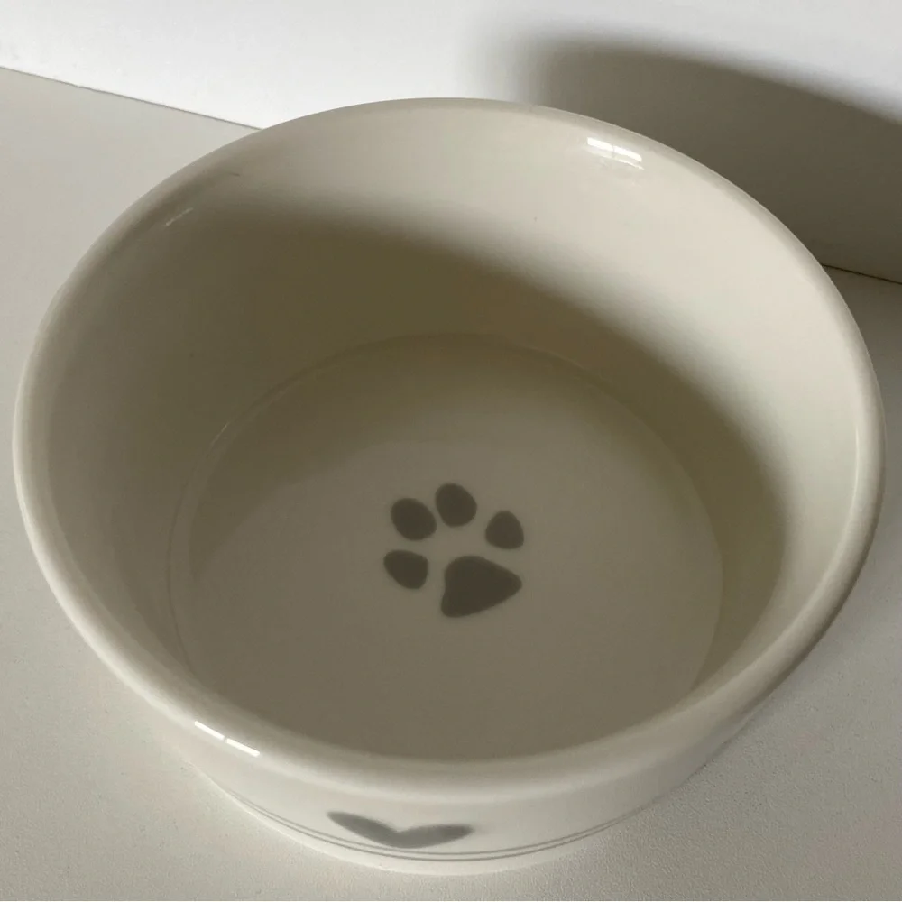Teacup's Diner Ceramic Food Bowl Dish White Gray Paw Prints Cat Dog 4.75” EUC